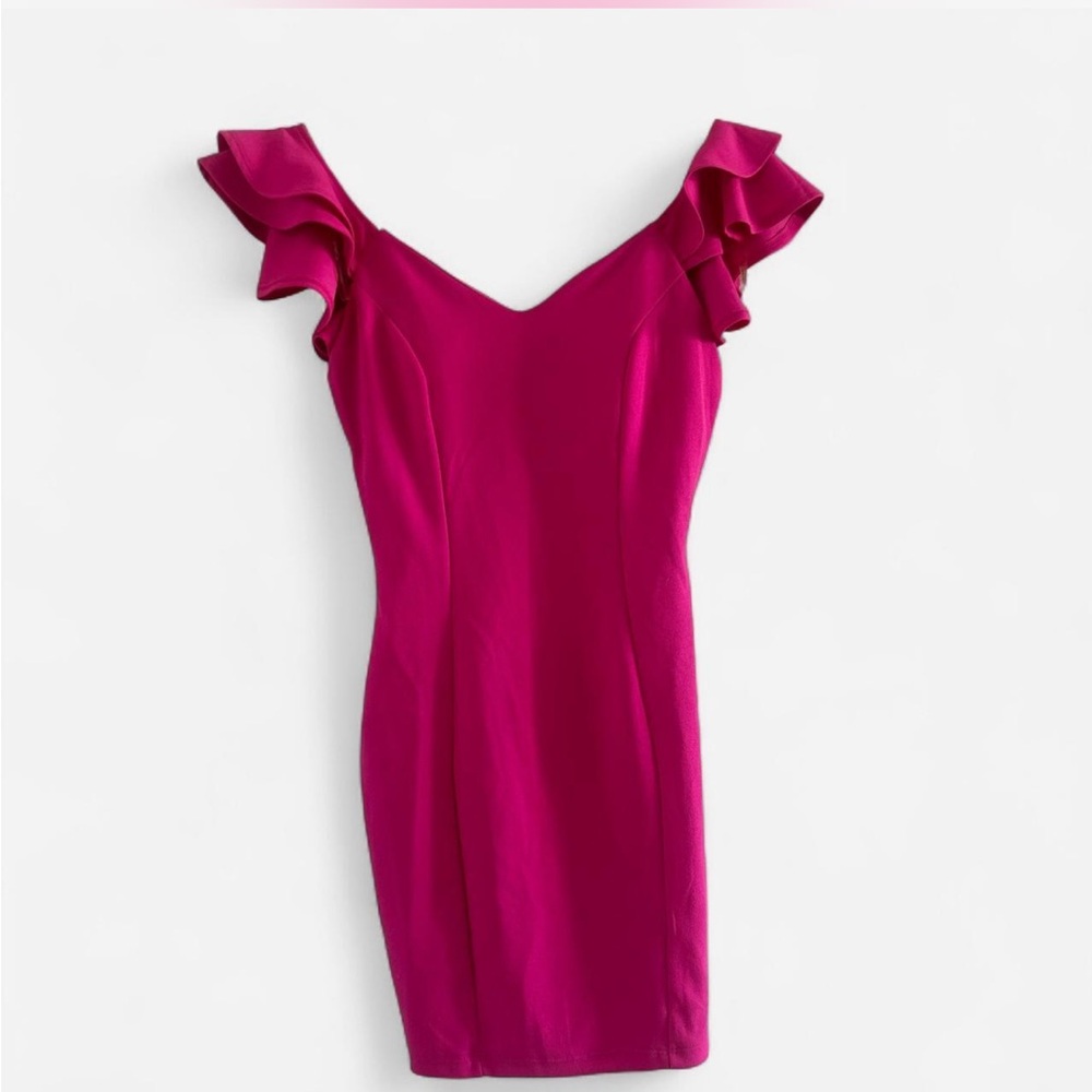 Hot Pink Ruffle Sleeve Mini Dress